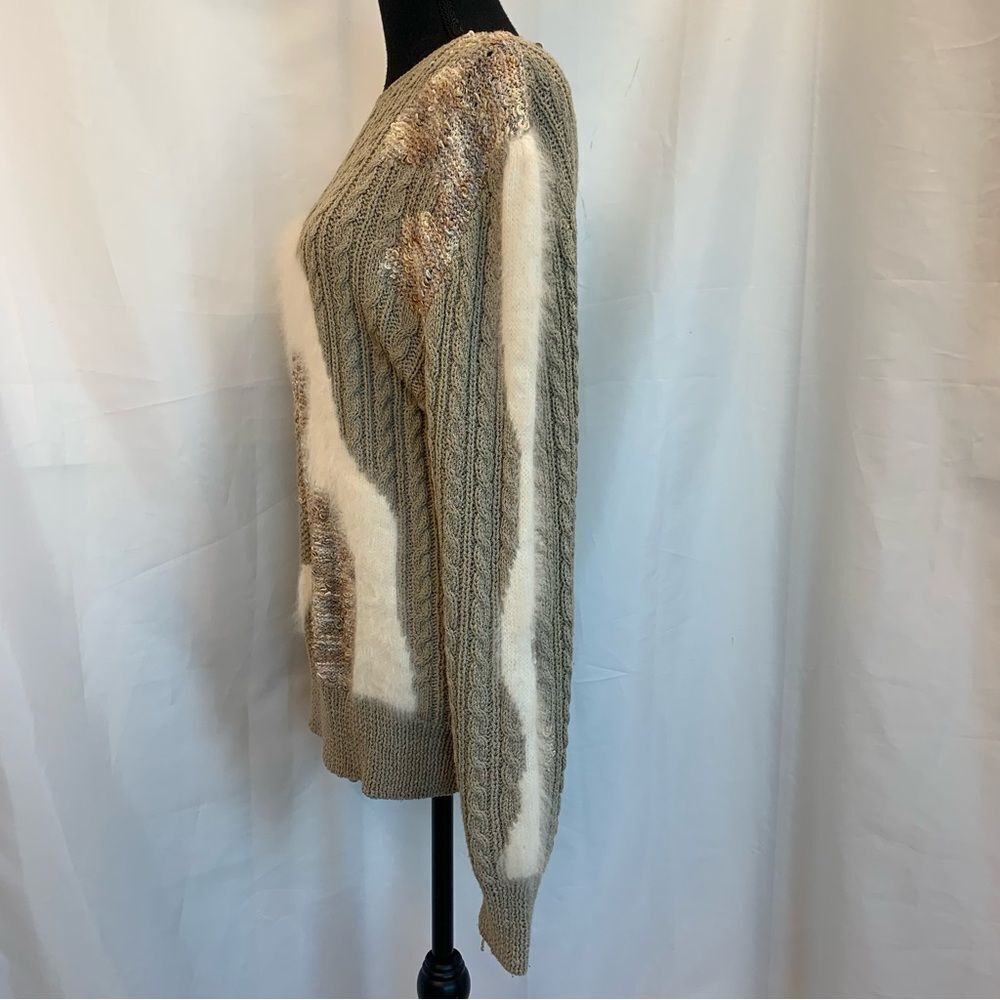 LARA Ferrante Vintage rabbit fur taupe cream multi textured long sleeve sweater - Picture 3 of 9